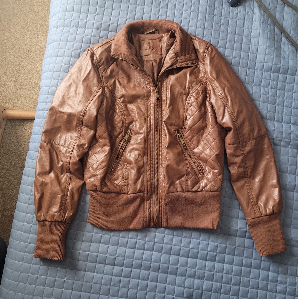 J2 Faux Leather Jacket, Brown, Women's Size Large (runs small)